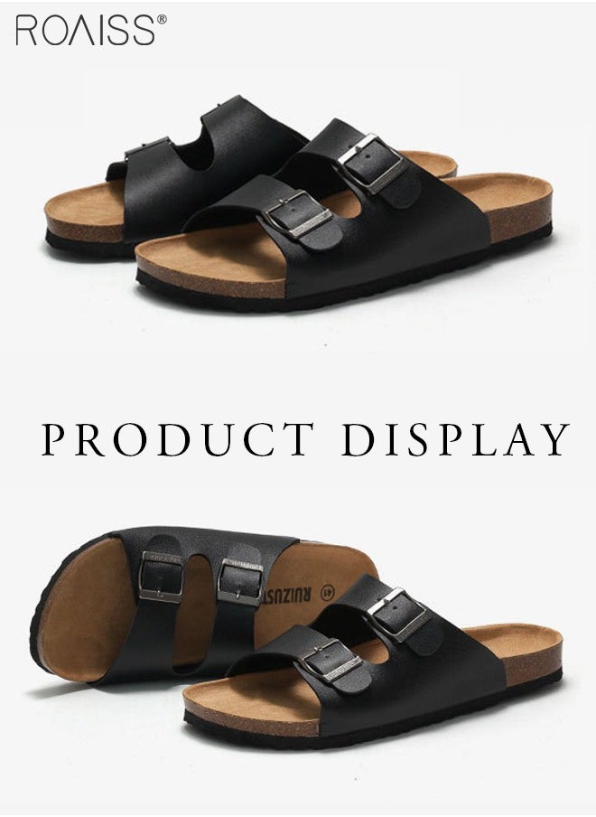 roaiss - Fashionable And Versatile Open-Toe Slippers For Men Daily Commuting Beach Casual Cork Sole Adjustable Slippers - Image 1