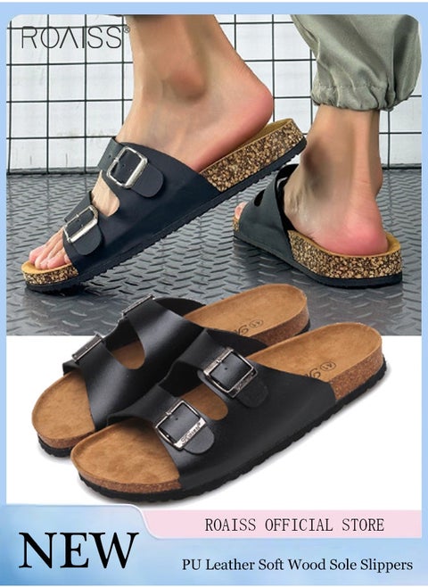 Fashionable And Versatile Open-Toe Slippers For Men Daily Commuting Beach Casual Cork Sole Adjustable Slippers