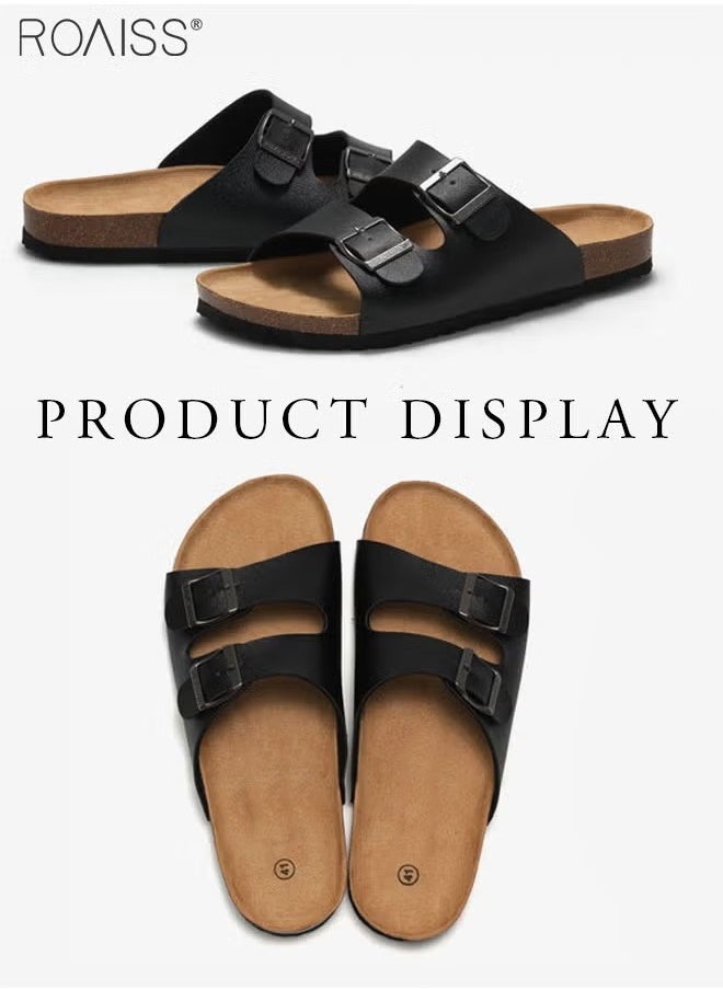 roaiss - Fashionable And Versatile Open-Toe Slippers For Men Daily Commuting Beach Casual Cork Sole Adjustable Slippers - Image 1