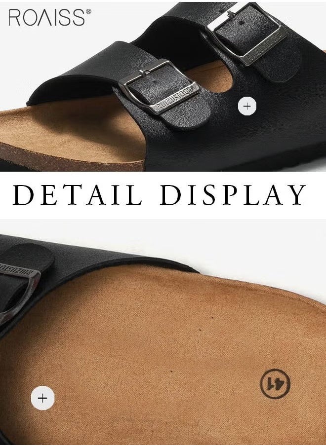 roaiss - Fashionable And Versatile Open-Toe Slippers For Men Daily Commuting Beach Casual Cork Sole Adjustable Slippers - Image 1
