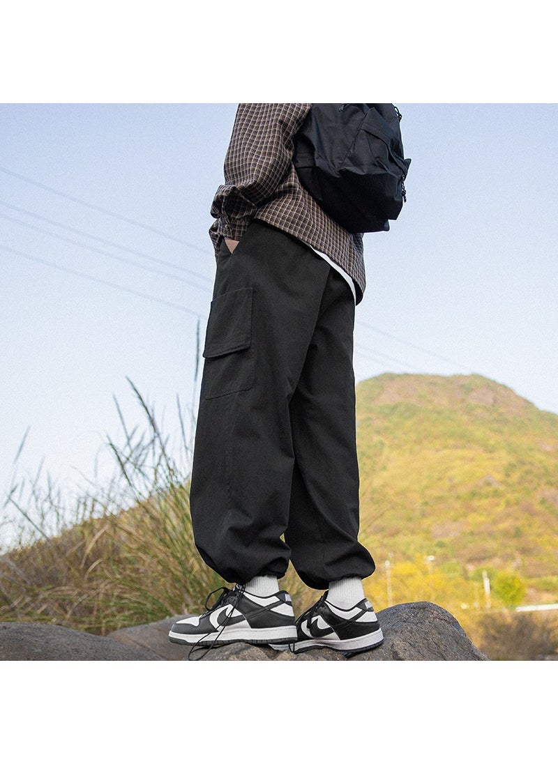 Generic - Retro Japanese Cargo Pants with Drawstring Cuffs Khaki - Image 1