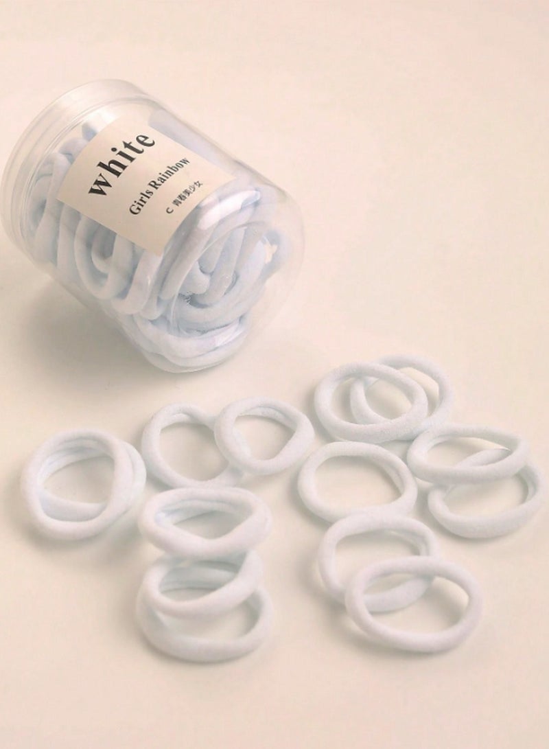Hair Ties Set –Soft Elastic Hair Bands for Girls, 4cm (1.57 inch) | No Damage Ponytail Holders in White Colors (50 Pcs) - Image 1