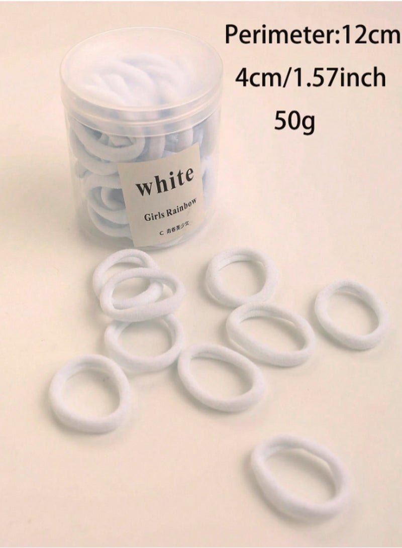 Hair Ties Set –Soft Elastic Hair Bands for Girls, 4cm (1.57 inch) | No Damage Ponytail Holders in White Colors (50 Pcs) - Image 4