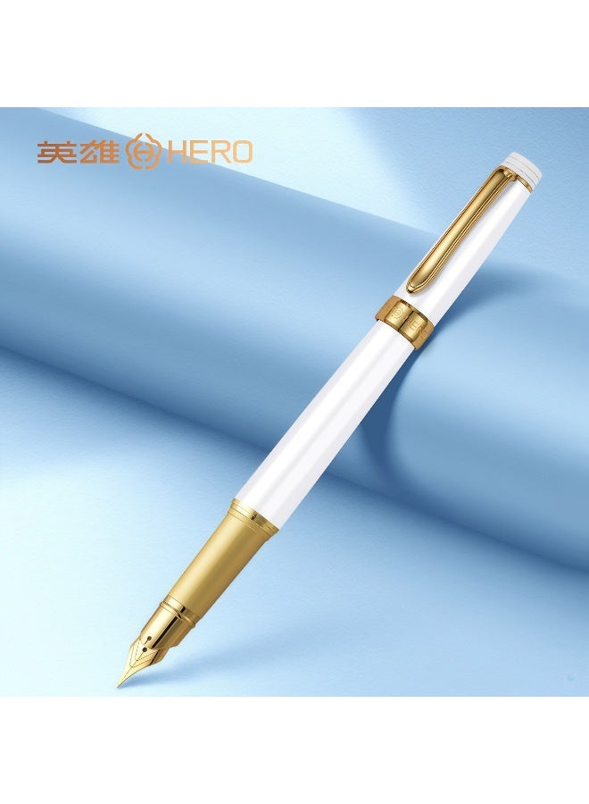 HERO Gold Nib Business Fountain Pen (Polished Metal Body/Three Nib Sizes Available/Premium Gift Box) (Pearl White) - Image 1