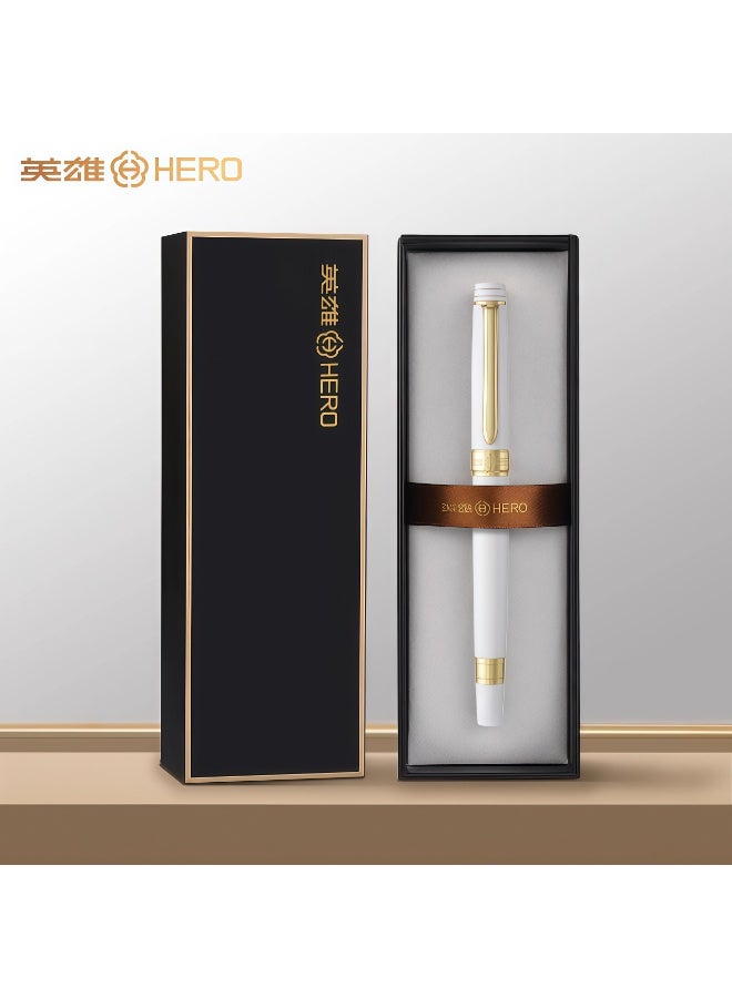 HERO Gold Nib Business Fountain Pen (Polished Metal Body/Three Nib Sizes Available/Premium Gift Box) (Pearl White) - Image 2