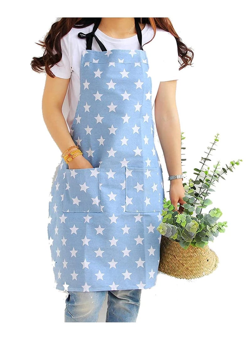 نيبمينينت Women's Apron with Two Pockets Fashion Star Pattern Cotton & Canvas Aprons for Women Chef kitchen, Cooking, Grill and Baking (Blue) - Image 1