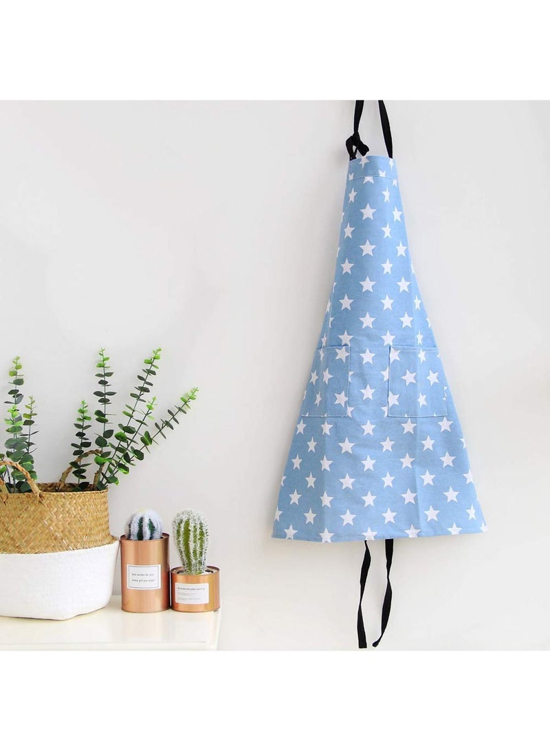 نيبمينينت Women's Apron with Two Pockets Fashion Star Pattern Cotton & Canvas Aprons for Women Chef kitchen, Cooking, Grill and Baking (Blue) - Image 3