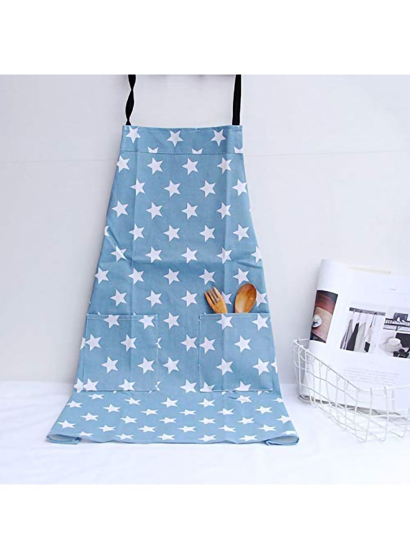 نيبمينينت Women's Apron with Two Pockets Fashion Star Pattern Cotton & Canvas Aprons for Women Chef kitchen, Cooking, Grill and Baking (Blue) - Image 2