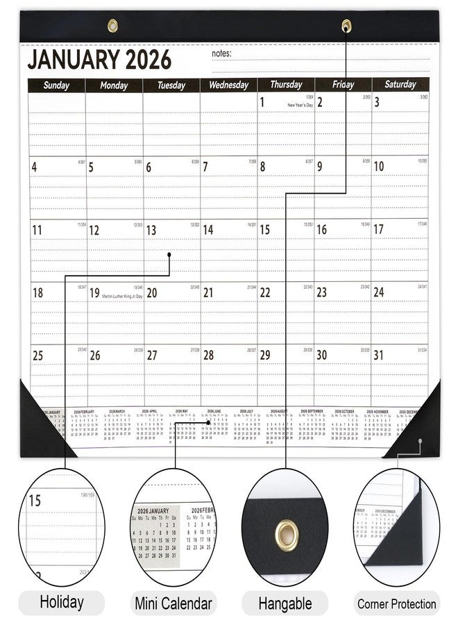 PEASUG Desk Calendar 2026-2027, 14" X 11" Desktop Calendar 2026-2027, 18 Months Calander Runs from Jan. 2026 to Jun. 2027, Academic Monthly Planner for Home School Office (White and Black) - Image 3