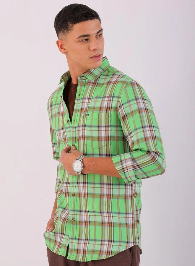 شركة المرآب الهندية Men Slim Fit Checkered Full Sleeves Cutaway Collar Casual Shirt
