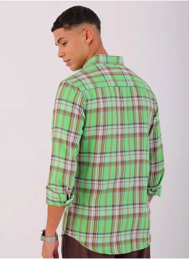 شركة المرآب الهندية Men Slim Fit Checkered Full Sleeves Cutaway Collar Casual Shirt