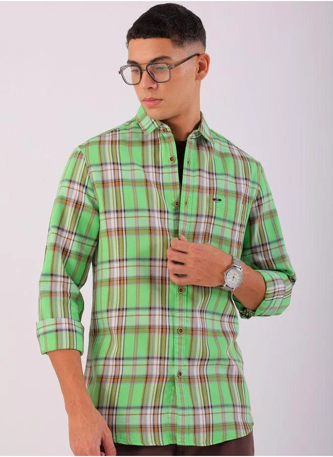 شركة المرآب الهندية Men Slim Fit Checkered Full Sleeves Cutaway Collar Casual Shirt