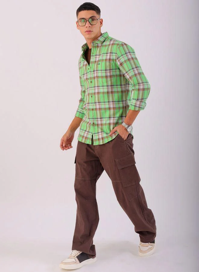 شركة المرآب الهندية Men Slim Fit Checkered Full Sleeves Cutaway Collar Casual Shirt