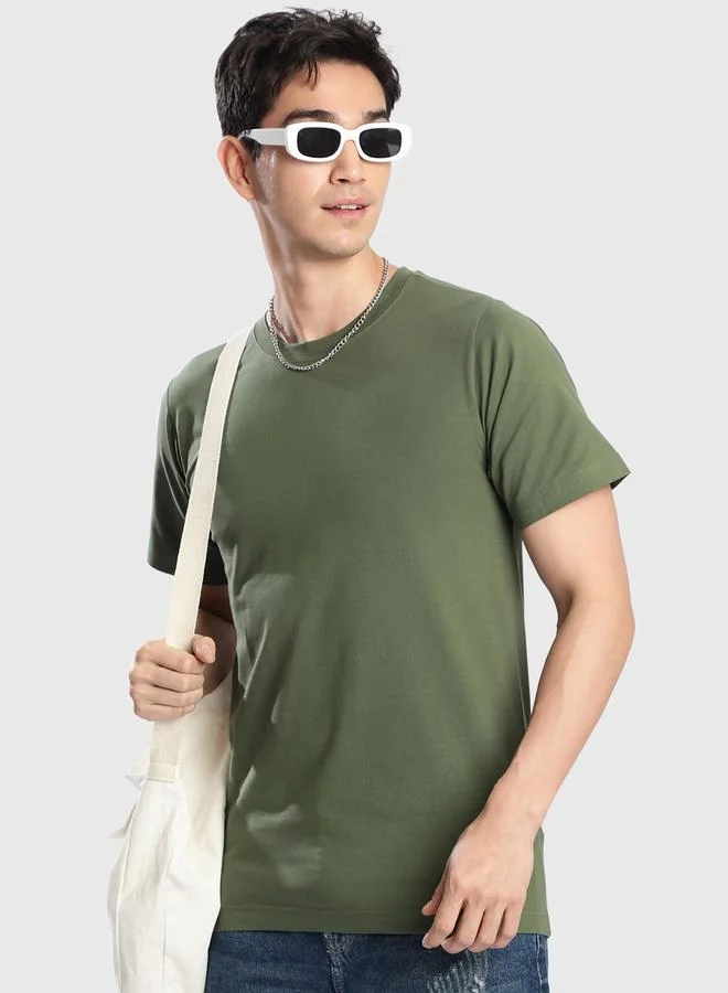 ستايلي Men Olive Cotton Lycra Slim Fit T-Shirt By Bene Kleed