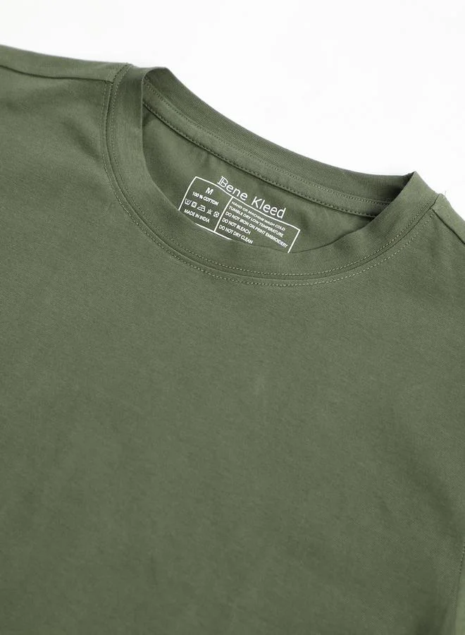 Styli Men Olive Cotton Lycra Slim Fit T-Shirt By Bene Kleed