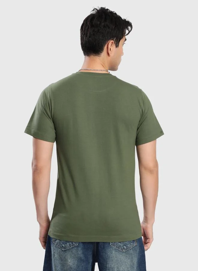Styli Men Olive Cotton Lycra Slim Fit T-Shirt By Bene Kleed