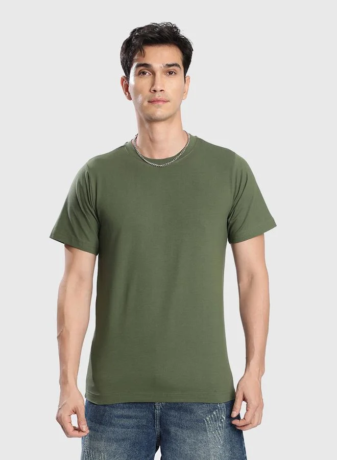 ستايلي Men Olive Cotton Lycra Slim Fit T-Shirt By Bene Kleed