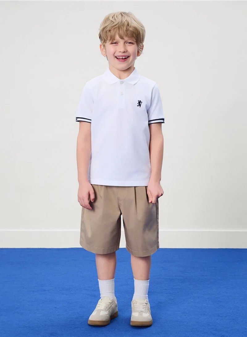جيوردانو Kid's Slim Pique Polo with Flat Knit Collar & Embroidery