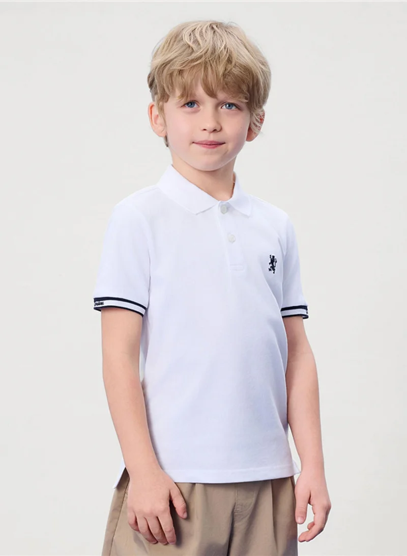 Kid's Slim Pique Polo with Flat Knit Collar & Embroidery