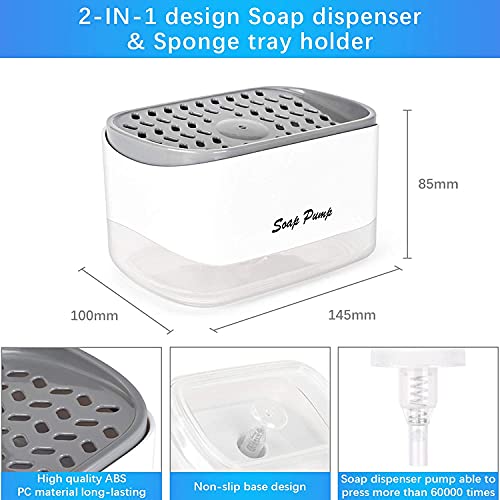 Styxon /Kitchen Dish Soap Dispenser With Sponge Holder, 2024 Newest 2-In-1 Countertop Soap Pump Dispenser, For Kitchen Sink Dishwashing Soap Dispenser - 12.5 Ounces (Soap-Dispenser-New) - Abs - Image 2
