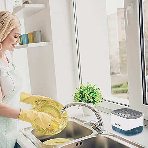 Styxon /Kitchen Dish Soap Dispenser With Sponge Holder, 2024 Newest 2-In-1 Countertop Soap Pump Dispenser, For Kitchen Sink Dishwashing Soap Dispenser - 12.5 Ounces (Soap-Dispenser-New) - Abs - Image 5