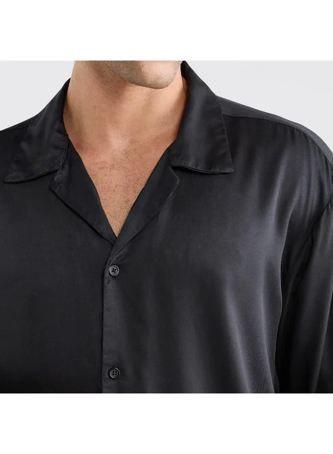 Splash FAV Regular Fit Solid Shirt with Camp Collar and Long Sleeves