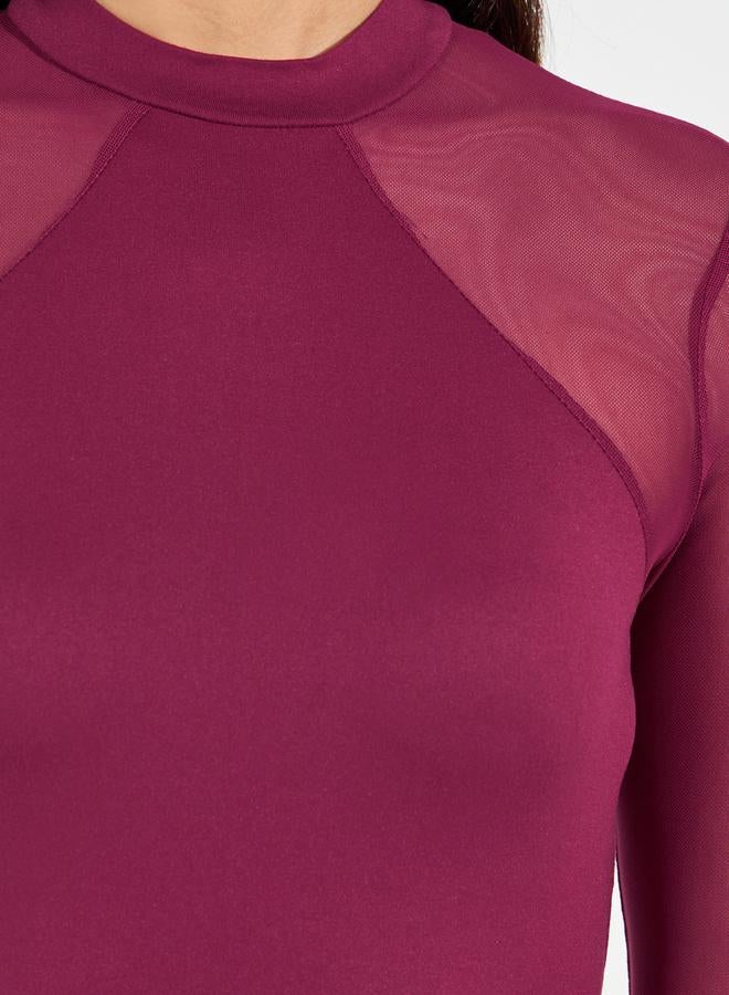 ستايلي بودي سوت محبوك مع أكمام بتفاصيل شبكية  - Image 4