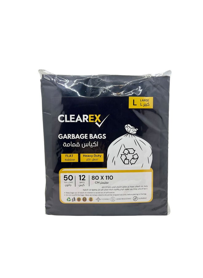 Generic Heavy Duty Flat Garbage Bags, Large, 50 Gallons, 12 Bags, 80x110cm  - Image 1