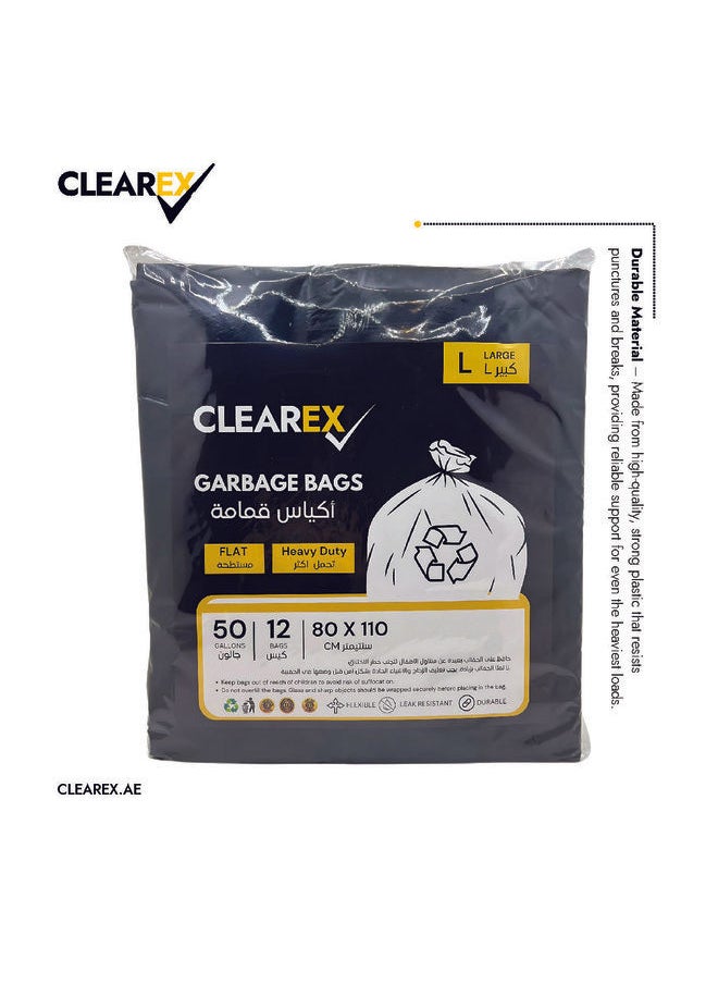 Generic Heavy Duty Flat Garbage Bags, Large, 50 Gallons, 12 Bags, 80x110cm  - Image 2