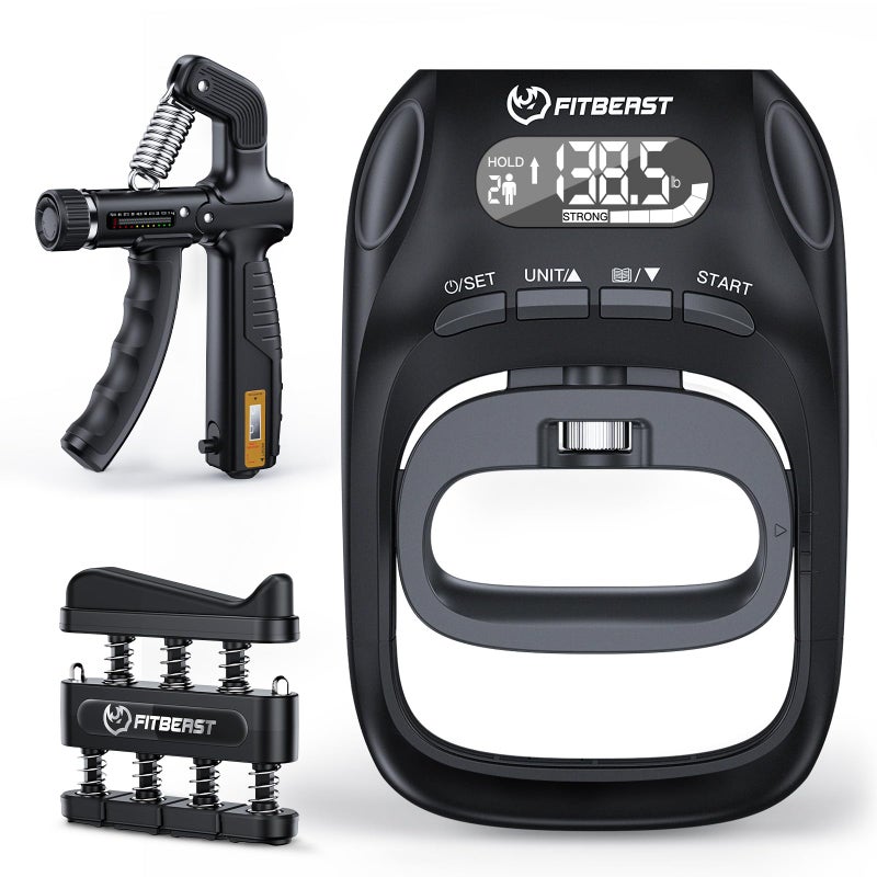FitBeast Grip Strength Trainer Kit Digital Grip Strength Tester with Adjustable Hand Gripper Strengthener Finger Exerciser Track Progress for Fitness Rehab Strength Building Advanced 3in1 Kit - Image 2