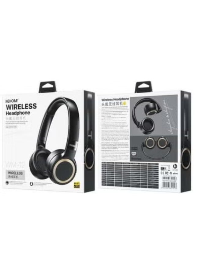 ويكومي WM-12 On-Ear Wireless/Wired Headphones | Bluetooth Stereo Headset with Built-in Microphone | Deep Bass Sound Quality | Foldable & Adjustable Design for Comfortable Fit | 4 Hours Playtime | Travel-Friendly – Black - Image 1