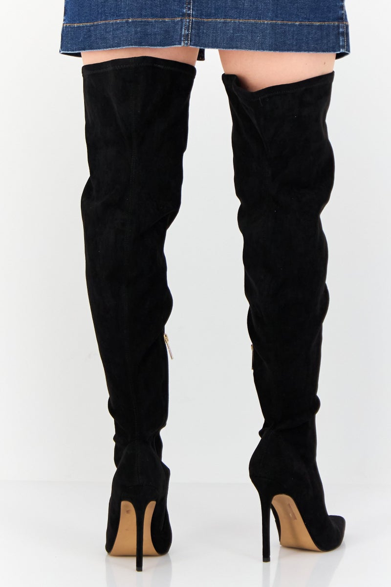 Asos Design Women Slip On Knee Boots, Black  - Image 3