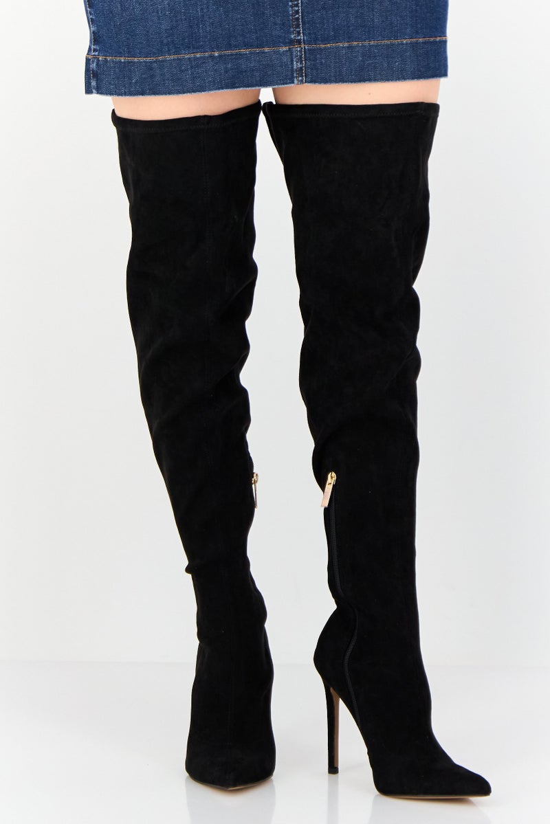 Asos Design Women Slip On Knee Boots, Black  - Image 1