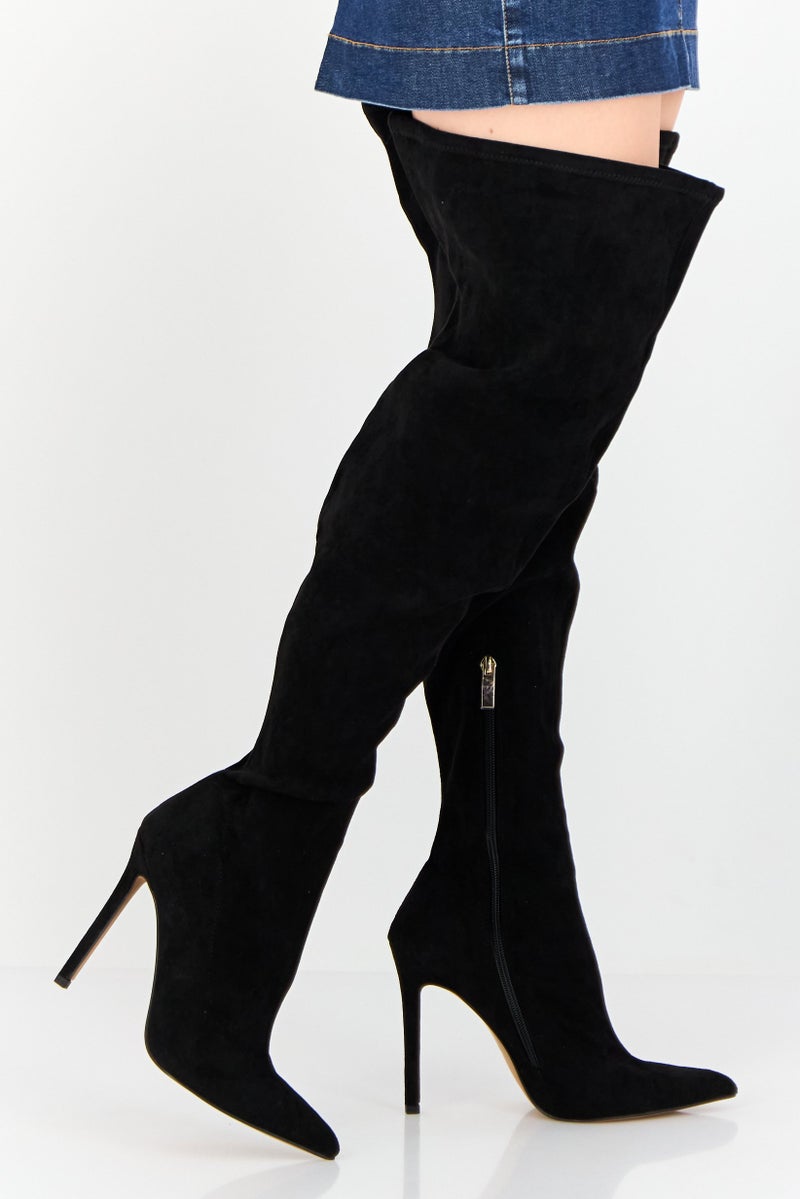 Asos Design Women Slip On Knee Boots, Black  - Image 2