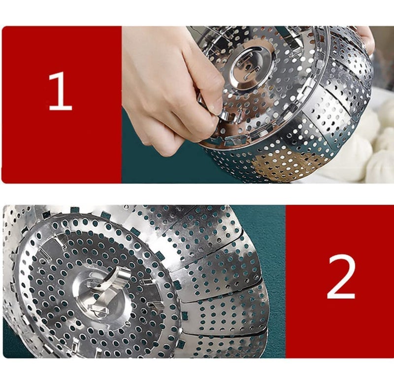Vegetable Steamer Basket Premium Stainless Steel Veggie Steamer Basket Folding Expandable Steamers to Fits Various Size 27 cm Pot Silver  - Image 2