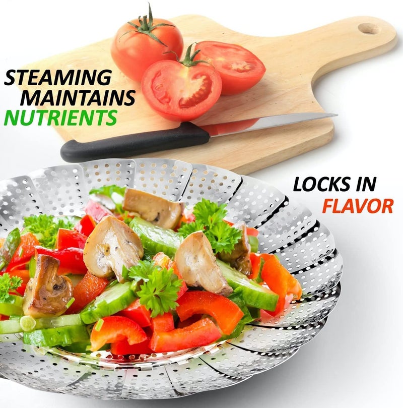 Vegetable Steamer Basket Premium Stainless Steel Veggie Steamer Basket Folding Expandable Steamers to Fits Various Size 27 cm Pot Silver  - Image 3