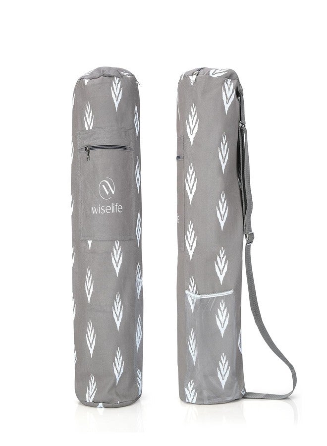 Wiselife Yoga Mat Bag Premium Carry Bag, Full Easy Access Zip, Multi Functional Storage Pockets & Adjustable Shoulder Strap (Grey Ikkat) - Image 1