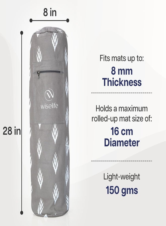 Wiselife Yoga Mat Bag Premium Carry Bag, Full Easy Access Zip, Multi Functional Storage Pockets & Adjustable Shoulder Strap (Grey Ikkat) - Image 2
