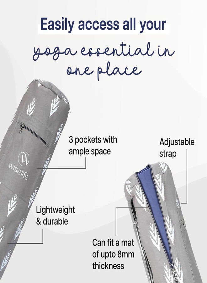 Wiselife Yoga Mat Bag Premium Carry Bag, Full Easy Access Zip, Multi Functional Storage Pockets & Adjustable Shoulder Strap (Grey Ikkat) - Image 3