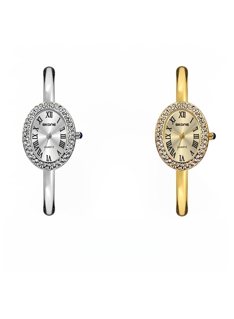 SKONE Elliptical Temperament Diamond Inlaid Bracelet Watch - Image 2