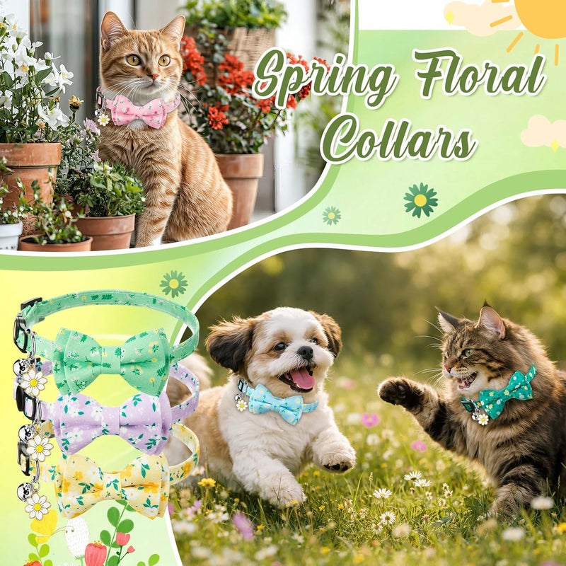 Hsei 6 Pcs Spring Cat Collars Bulk with Bow Tie Bell Breakaway Flowers Floral Daisy Kitten Adjustable Safety Bowtie Cute Collars for Small Dogs Pet Holiday Party Favors Gifts - Image 2