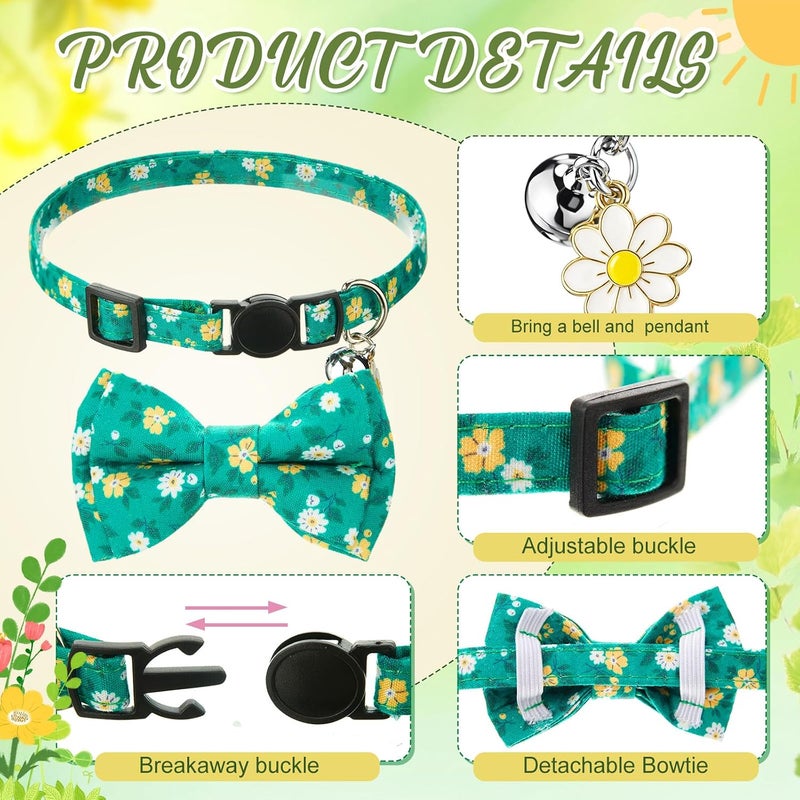 Hsei 6 Pcs Spring Cat Collars Bulk with Bow Tie Bell Breakaway Flowers Floral Daisy Kitten Adjustable Safety Bowtie Cute Collars for Small Dogs Pet Holiday Party Favors Gifts - Image 4