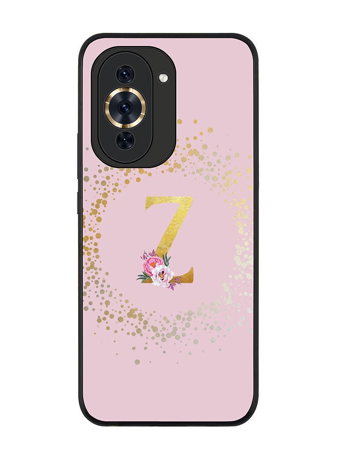 Stylizedd Rugged Black edge case for Huawei nova 10 4G Slim fit Soft Case Flexible Rubber Edges Anti Drop TPU Cover -  Custom Monogram Initial Letter Floral Pattern Alphabet - Z  (Pink ) - Image 1