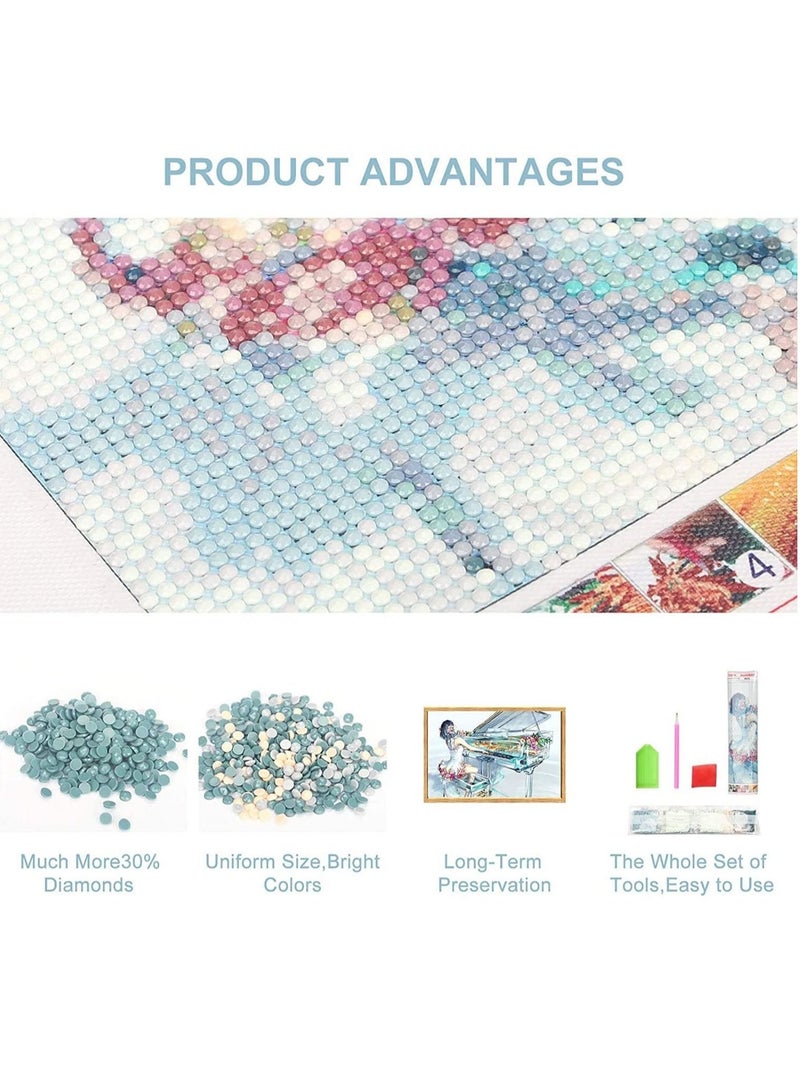 Captaintech Diamond Painting Kits 5D for Adults DIY Round Full Drill Diamond Art Kit Crystal Rhinestone Embroidery Pictures Diamond Arts Craft for Home Wall Decor Piano Girl - Image 2
