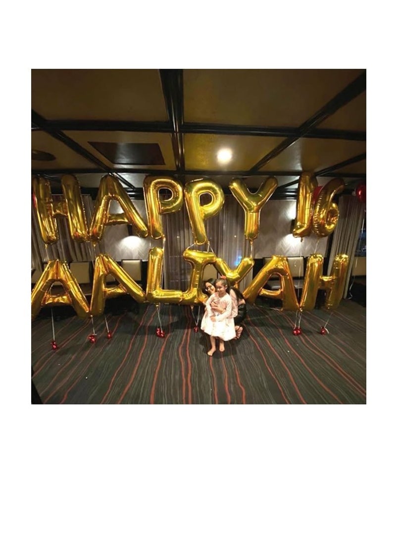 بارتي ويذ إيما الحروف الذهبية من الألف إلى الياء بالونات 32 بوصة بالونات الأبجدية الكبيرة الذهب رقائق الهيليوم رسالة بالون لحفل عيد ميلاد الذكرى الزفاف الديكور (الذهبي ب) - Image 3