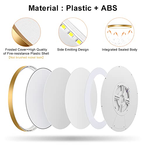 LEDLightsWorld 9 Inch Gold LED Flush Mount Ceiling Light, 5000K Daylight White Low Profile LED Ceiling Light, 18W 1800LM, Round Slim Flat Ceiling Lights Fixture for Closets Bedroom Hallway Stairwells Porch - Image 3