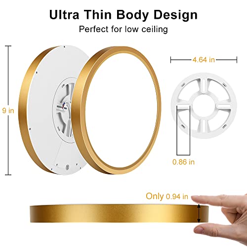 LEDLightsWorld 9 Inch Gold LED Flush Mount Ceiling Light, 5000K Daylight White Low Profile LED Ceiling Light, 18W 1800LM, Round Slim Flat Ceiling Lights Fixture for Closets Bedroom Hallway Stairwells Porch - Image 5