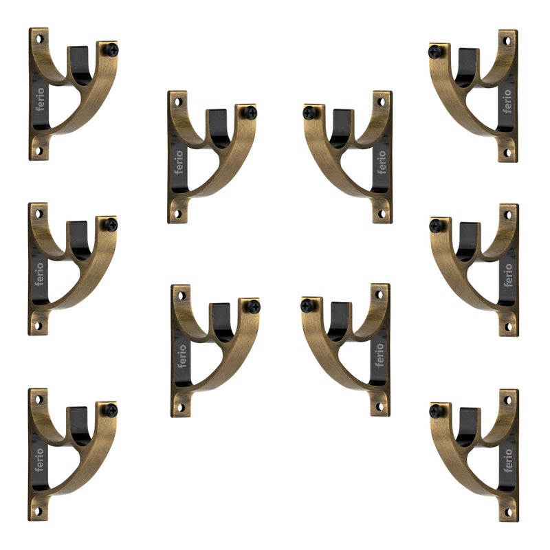 Ferio Artistic Curtain Brackets for Modern Home and Window Fitting Ideal for 1 inch Curtain Rod for Window and Door Rod Holder Accessories for Home Improvement (Antique Brass, Pack of 10) - Image 4