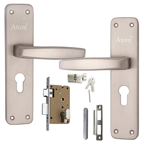 Atom Heavy Duty Mortise Door Lock with One Sided Key for Bedroom, Living Room, Main Door, Silver Satin Finish | 3 Keys | Lockset for House Hotel Office(801CYOSK) - Image 1