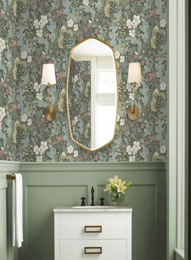 HeloHo Green Peel and Stick Wallpaper Boho Wallpaper Floral Wall Paper Self Adhesive Removable Waterproof Contact Paper for Living Room Bedroom Bathroom Decor 16.14" X 78.7" - Image 5